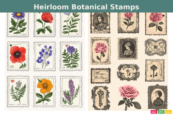 Heirloom Botanical Stamps Vol 4 Grafica Illustrazioni AI Di Velvet.Sparrow