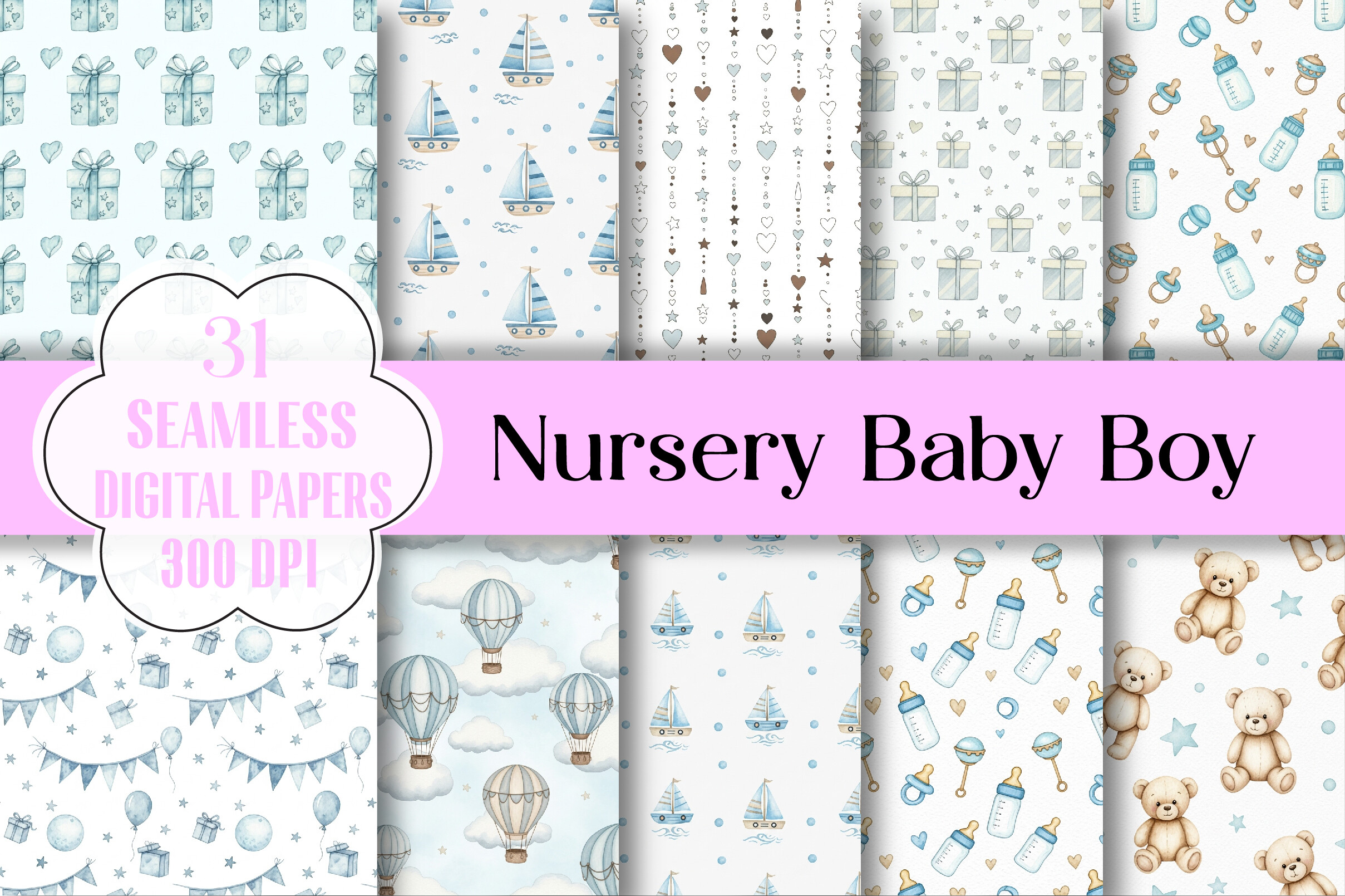 Nursery Baby Boy Digital Paper Graphic by Bundle · Creative Fabrica