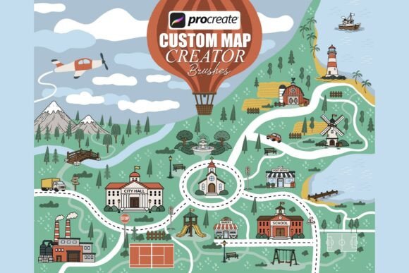 Procreate Map Creator Stamp Brushes Graphic Brushes By PdknyStudio