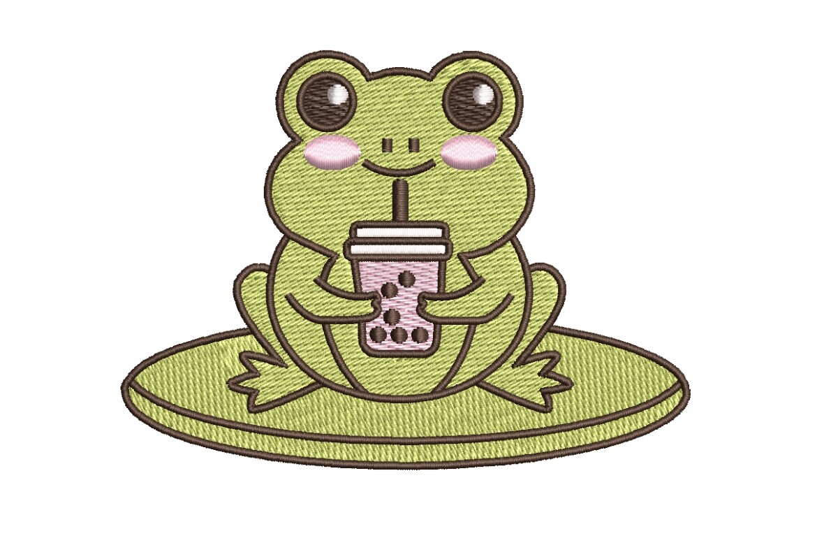 Tea Lover Frog Embroidery