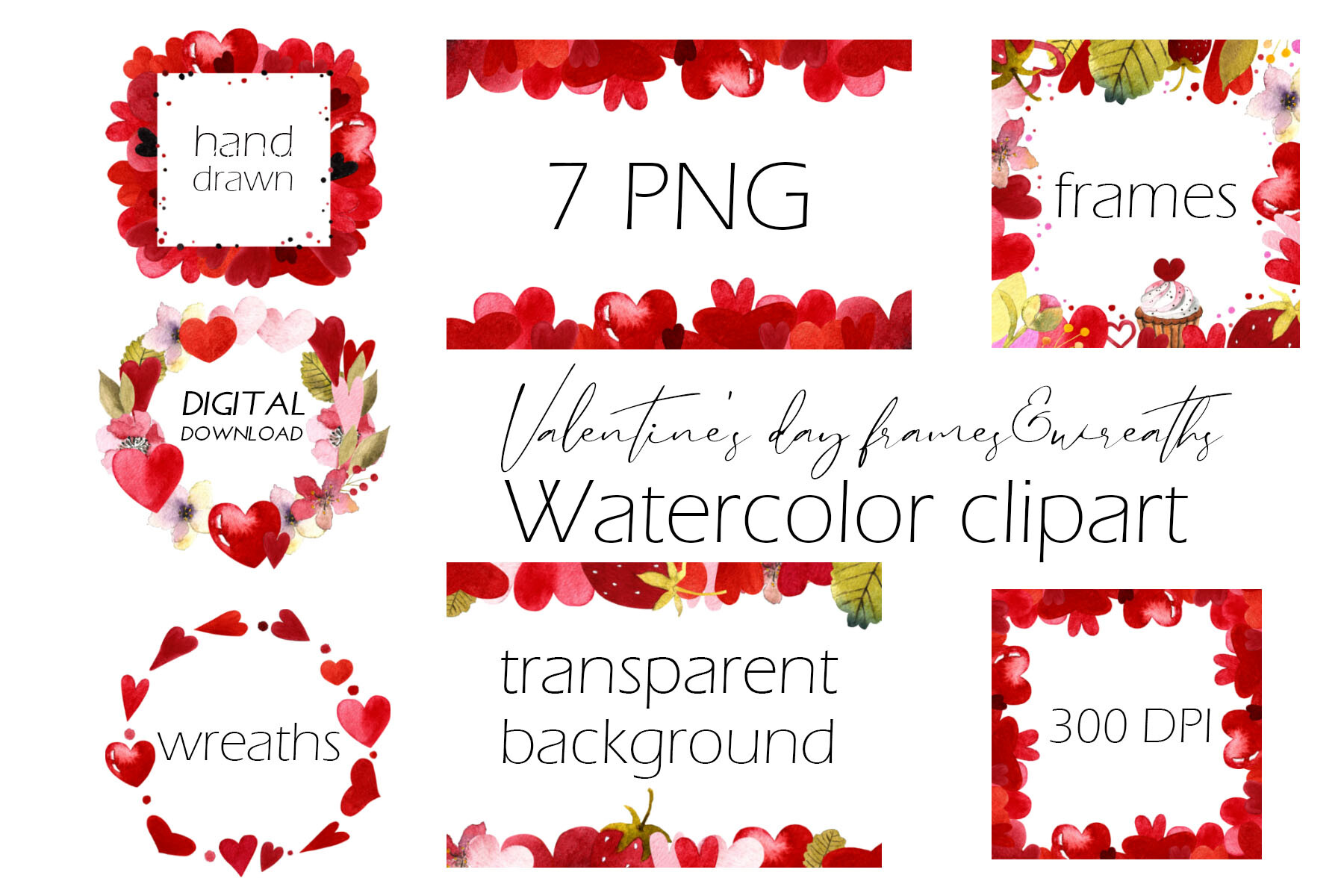 Valentine Watercolor Heart Frames Clipar