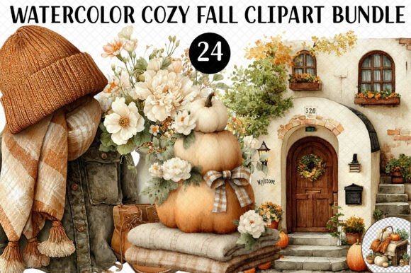 Watercolor Cozy Fall Clipart Bundle Graphic by BlackDogsMedia ...