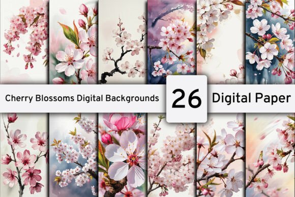 Cherry Blossoms Digital Backgrounds Graphic by design studio3 ...