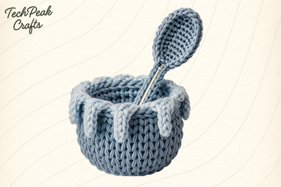 Crochet Bowl with Spoon PNG