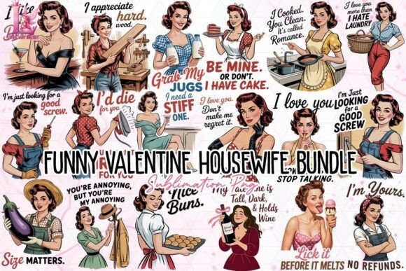 Preview of Funny Valentine Housewife Bundle PNG Valentine sublimation design