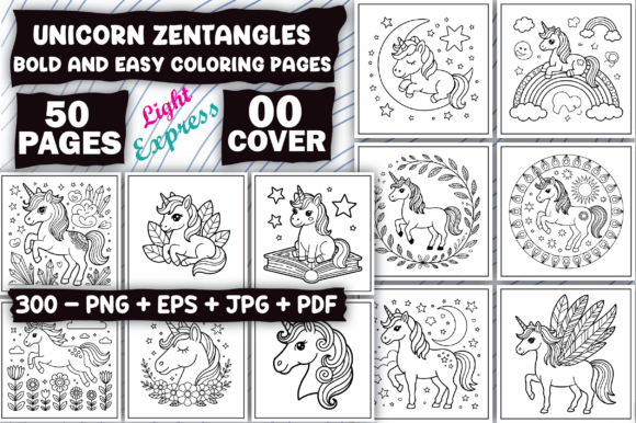 Unicorn Zentangles Coloring Pages Adults