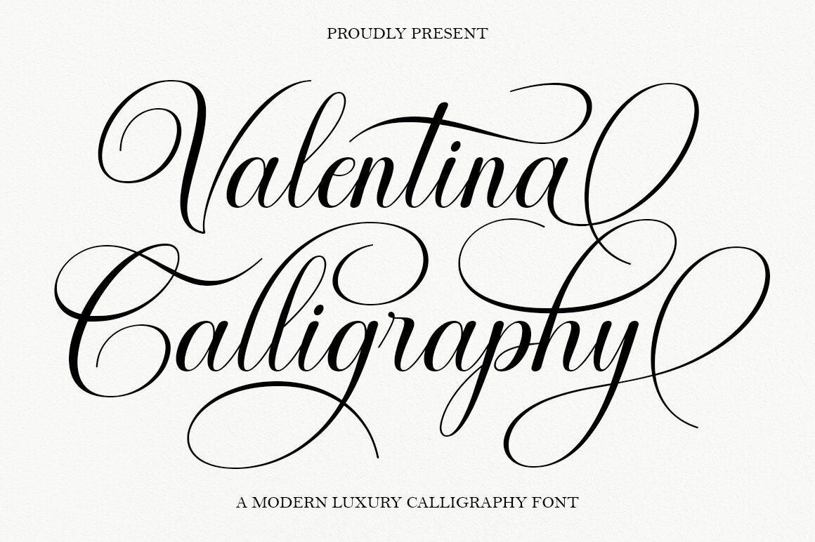 Valentina Calligraphy font preview, script calligraphy for recipient names