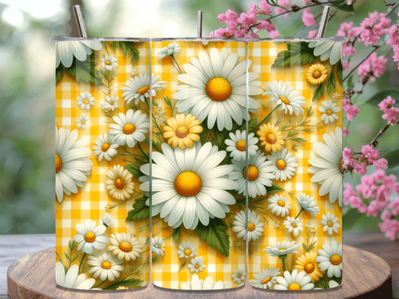 Yellow Daisy Gingham Floral Tumbler Wrap Illustration Habillage de gobelet Par SAVA STORE