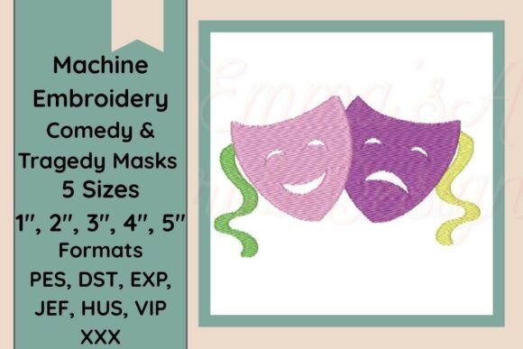 Comedy & Tragedy Masks Machine Embroider