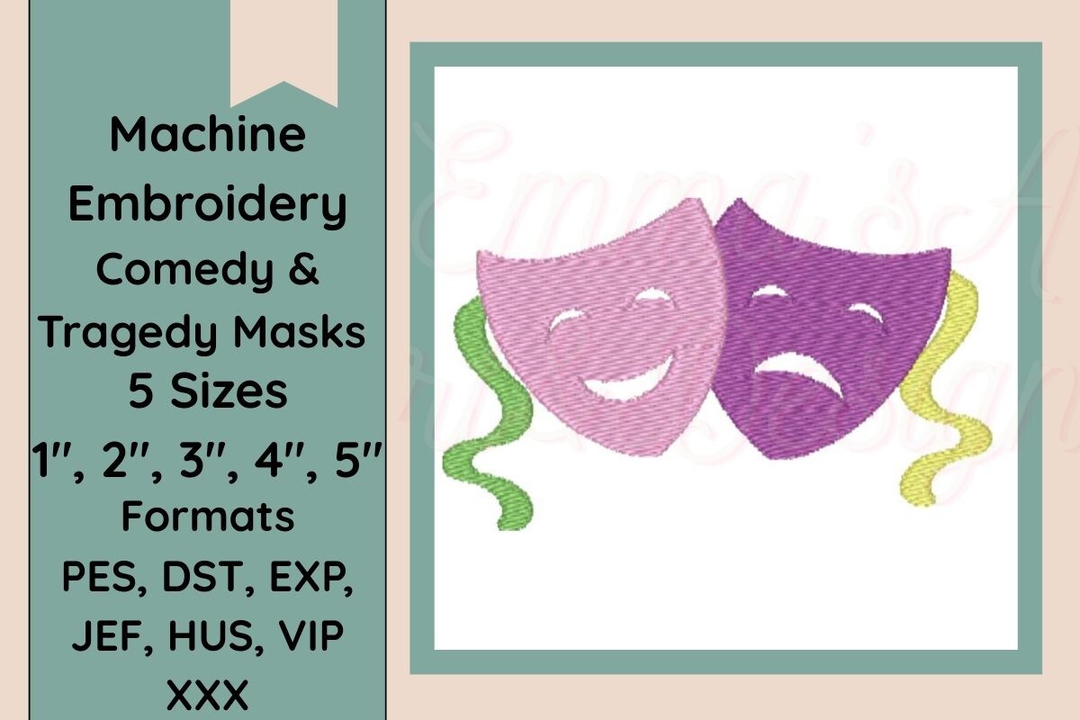 Comedy & Tragedy Masks Machine Embroider