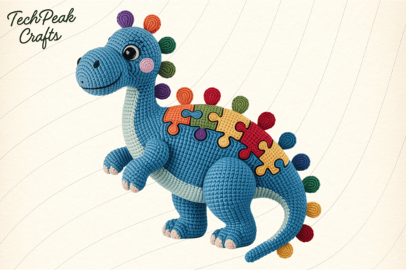 Crochet Autism Puzzle Dinosaur PNG