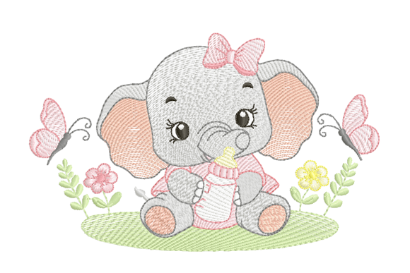 Cute Baby Elephant Embroidery Design