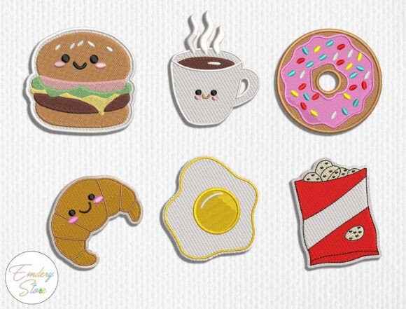 Cute Food Embroidered Patches Set