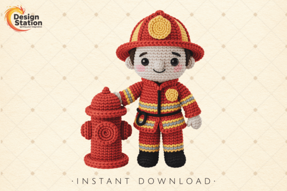 Firefighter Crochet Doll PNG