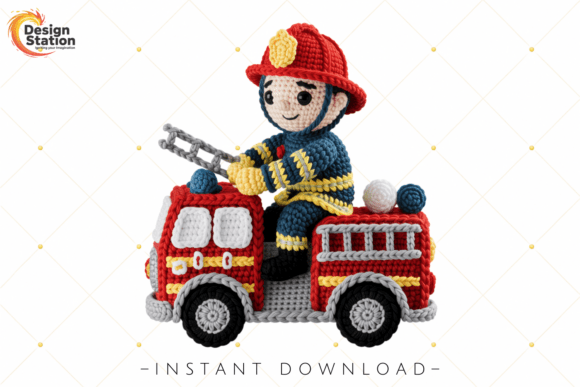 Firefighter Crochet Doll PNG