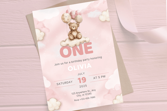 First Birthday Invitation Girl - Canva