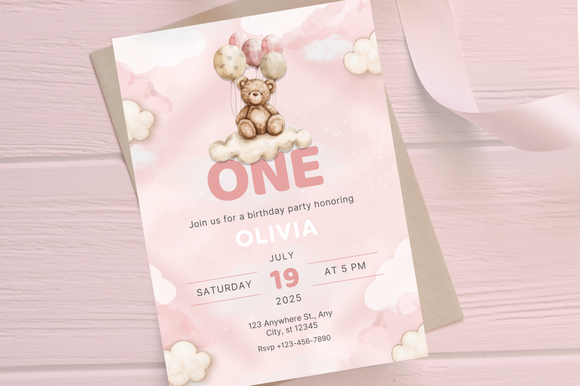 First Birthday Invitation Girl - Canva