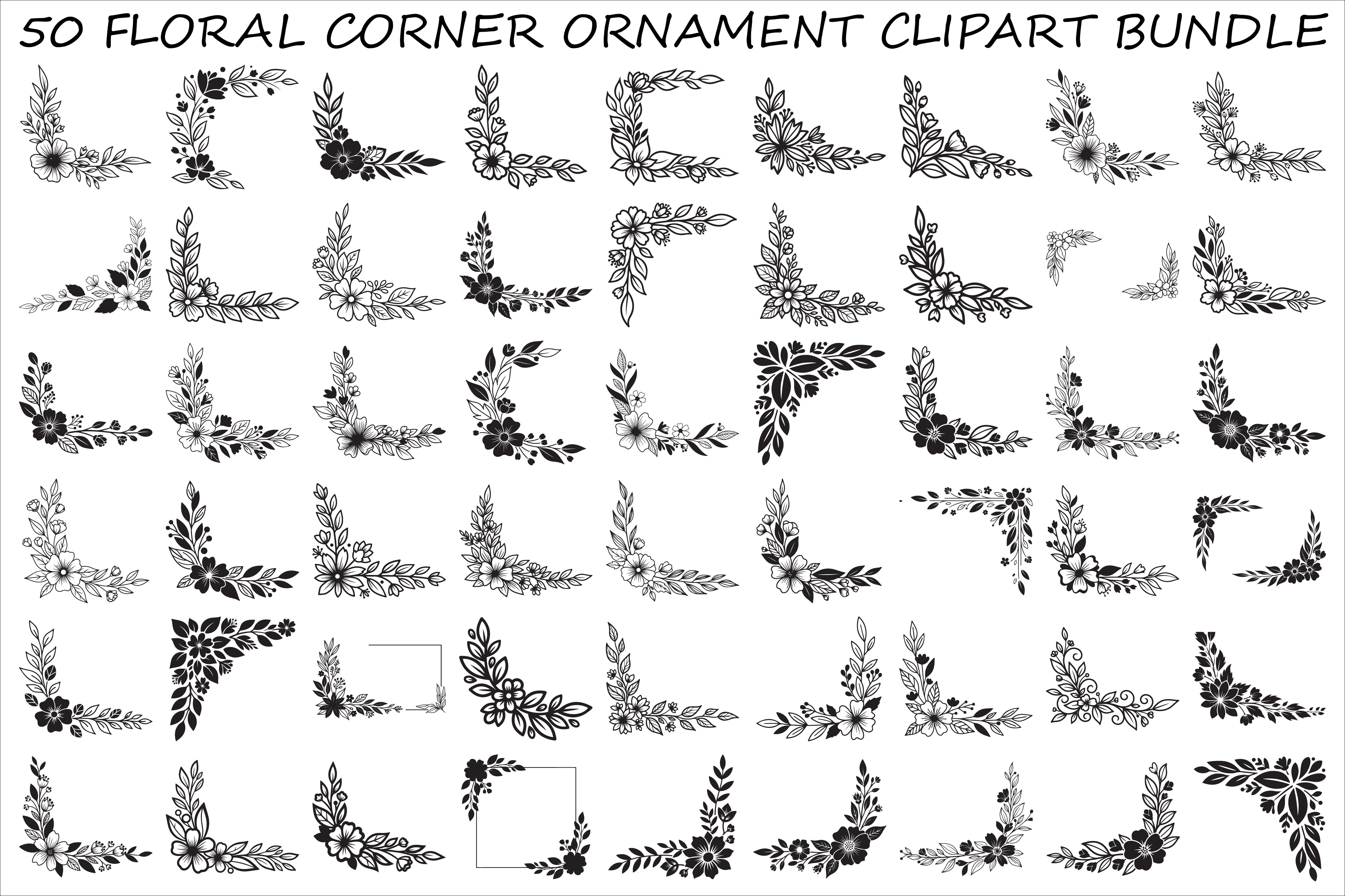 Floral Corner Ornament Clipart Bundle