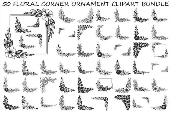 Floral Corner Ornament Clipart Bundle