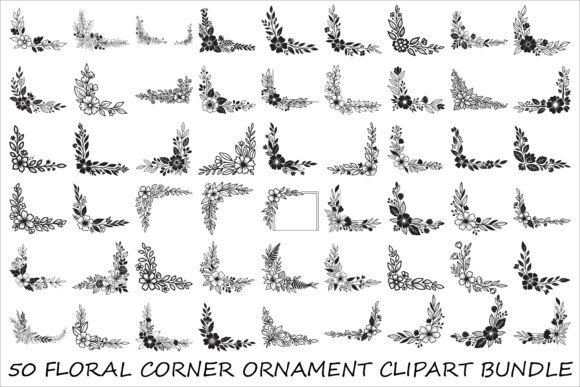 Floral Corner Ornament Clipart Bundle