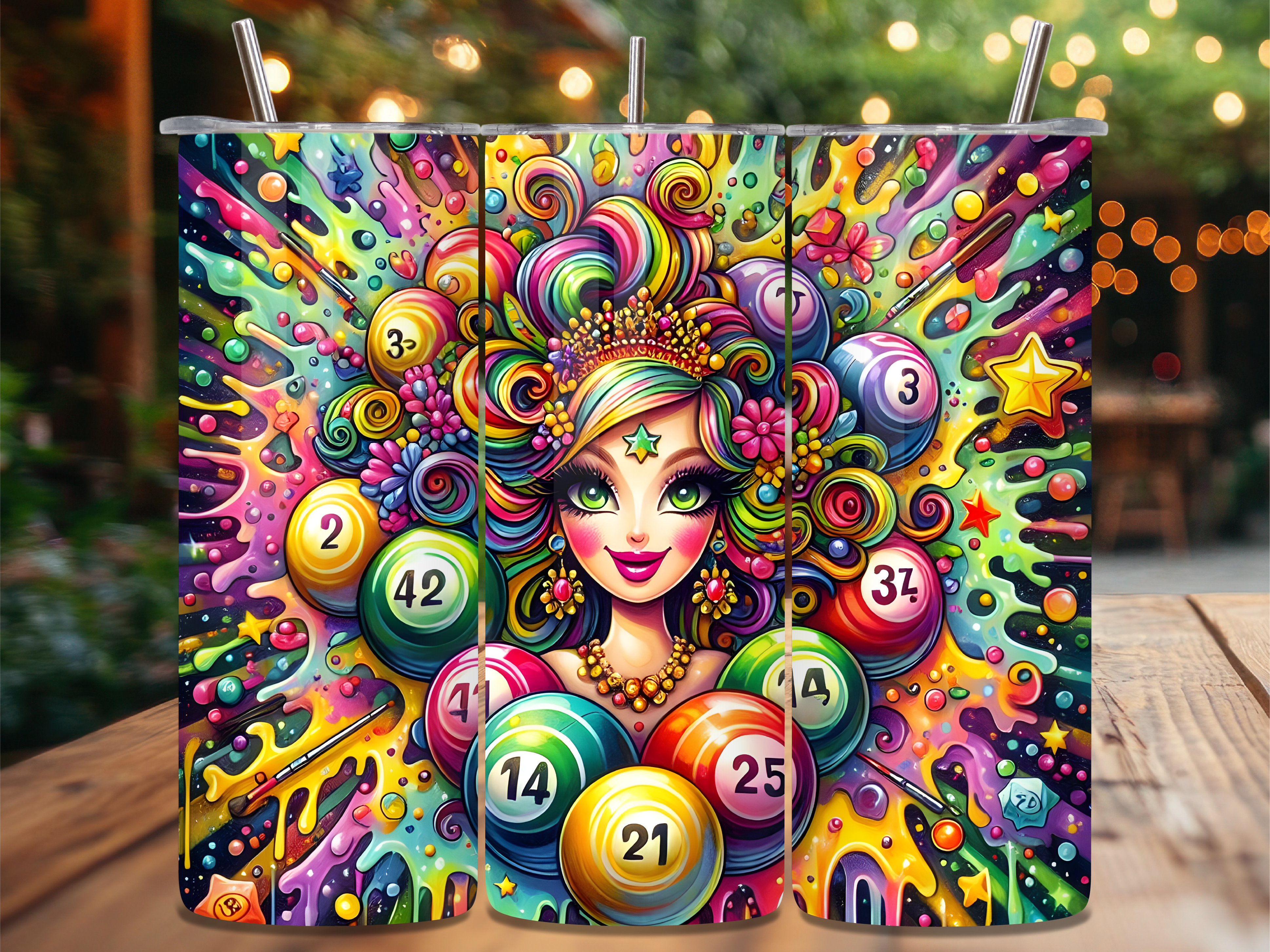 Vibrant Bingo Ball Girl Tumbler Wrap