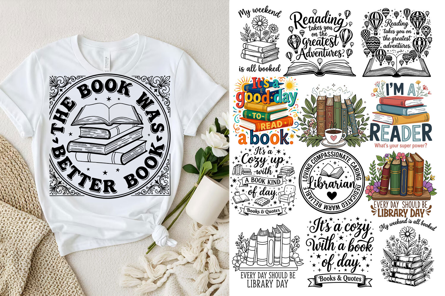 Book Lover SVG Bundle Graphic by Rk Designer · Creative Fabrica