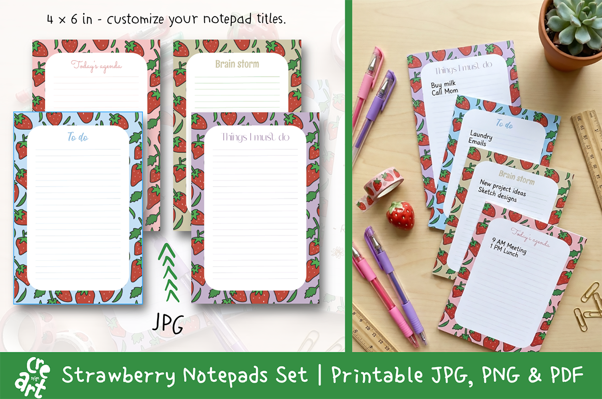 Cute Strawberry Notepads | Printable