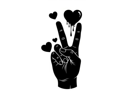 Dripping Peace Heart Fingers Gothic Graphic AI Illustrations By sahamilon125