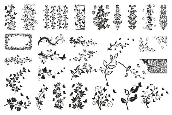 Elegant Vertical Floral Vine Silhouette
