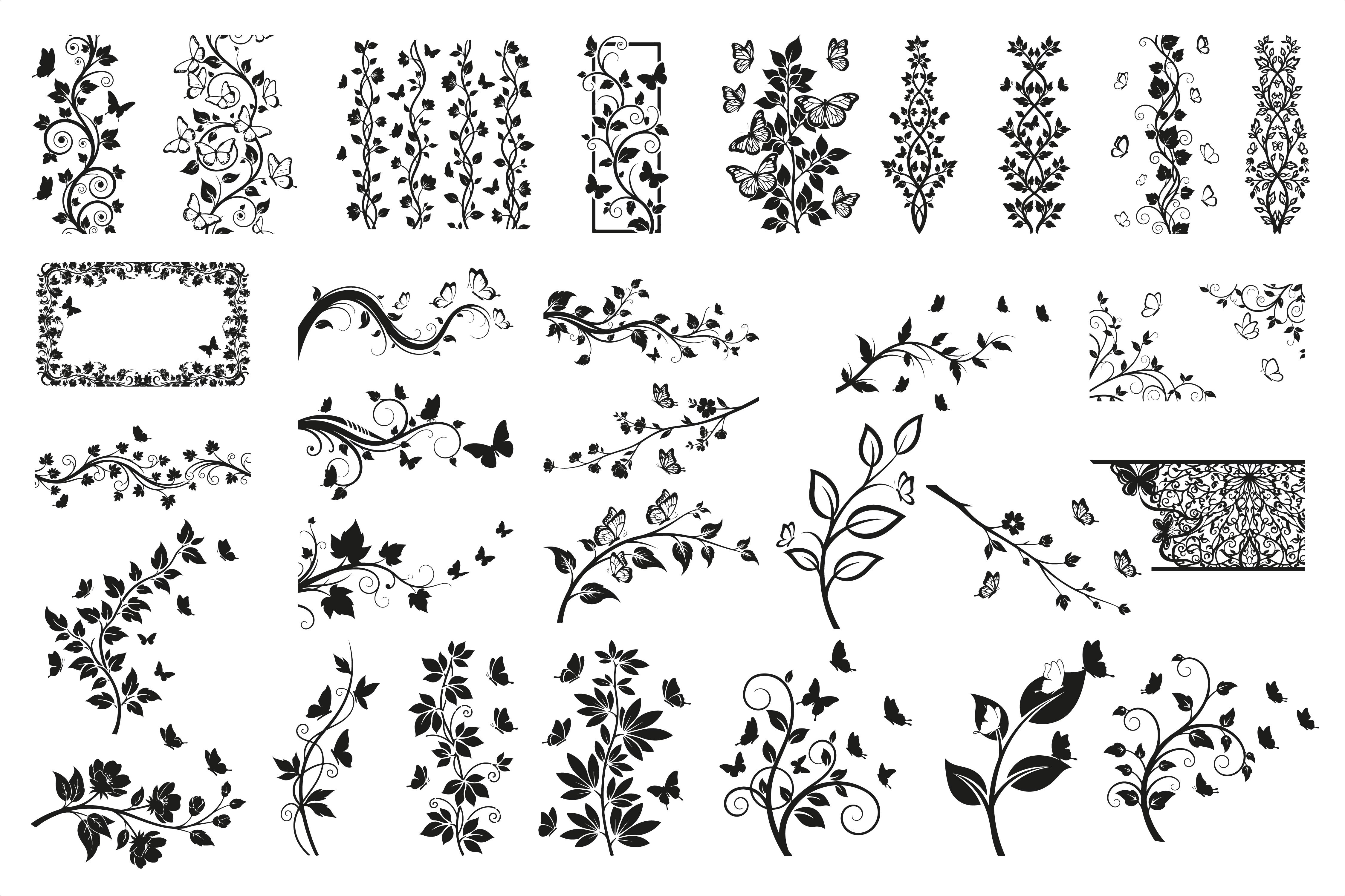 Elegant Vertical Floral Vine Silhouette