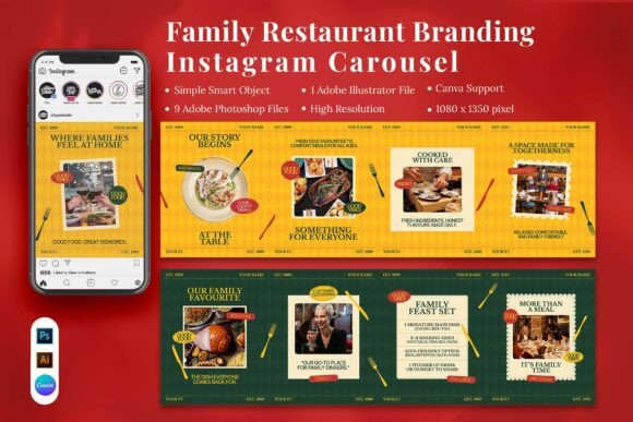 Preview of Family Restaurant Branding Instagram Carousel food social media design template