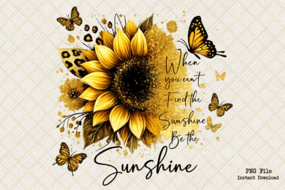Gold Floral Art Sunflower Butterfly PNG