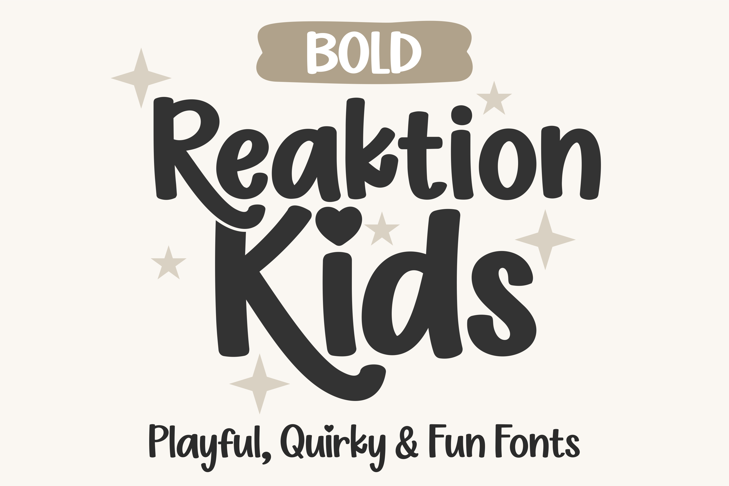 Reaktion Kids Bold preview, bubbly bold display font with heart details