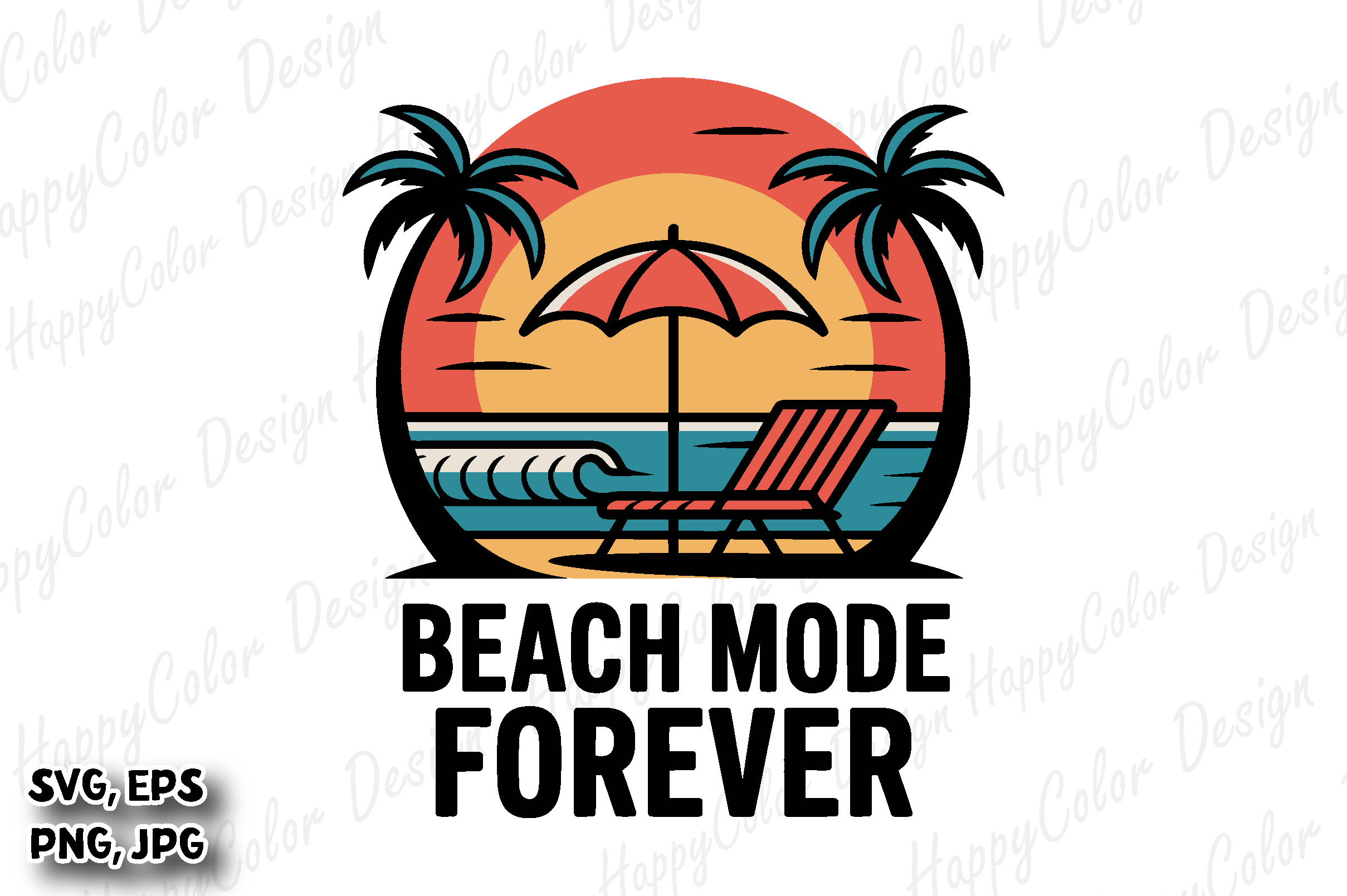 Retro Summer Sunset SVG Illustration