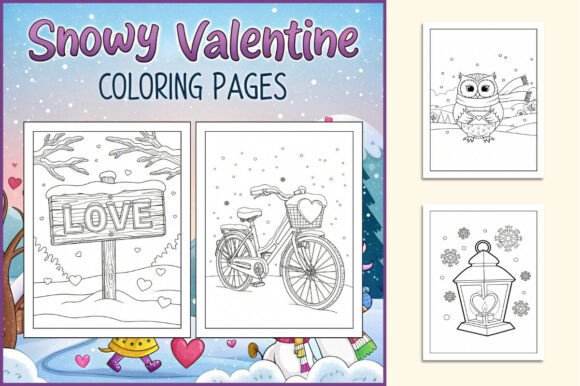 Snowy Valentine Coloring Pages for Kids