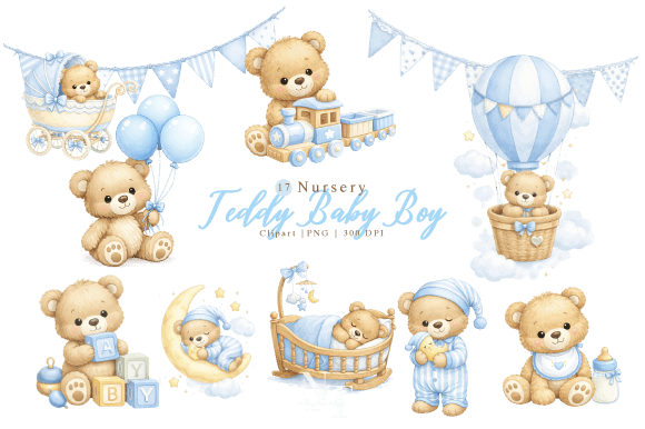 Nursery Teddy Baby Boy Clipart PNG