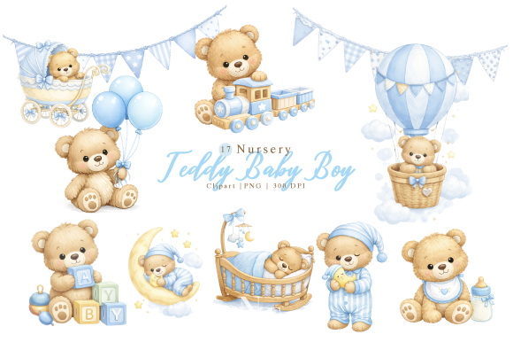 Nursery Teddy Baby Boy Clipart PNG