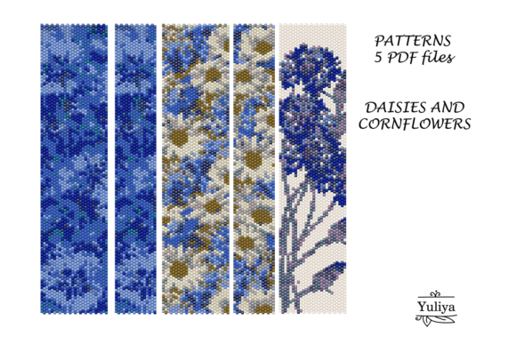 Peyote Bracelet Daisies & Cornflowers