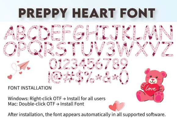 Preppy Heart Love Font PNG with transparent background - Preview 3