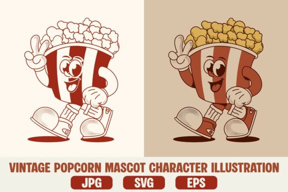 Retro Popcorn Mascot Character Design
