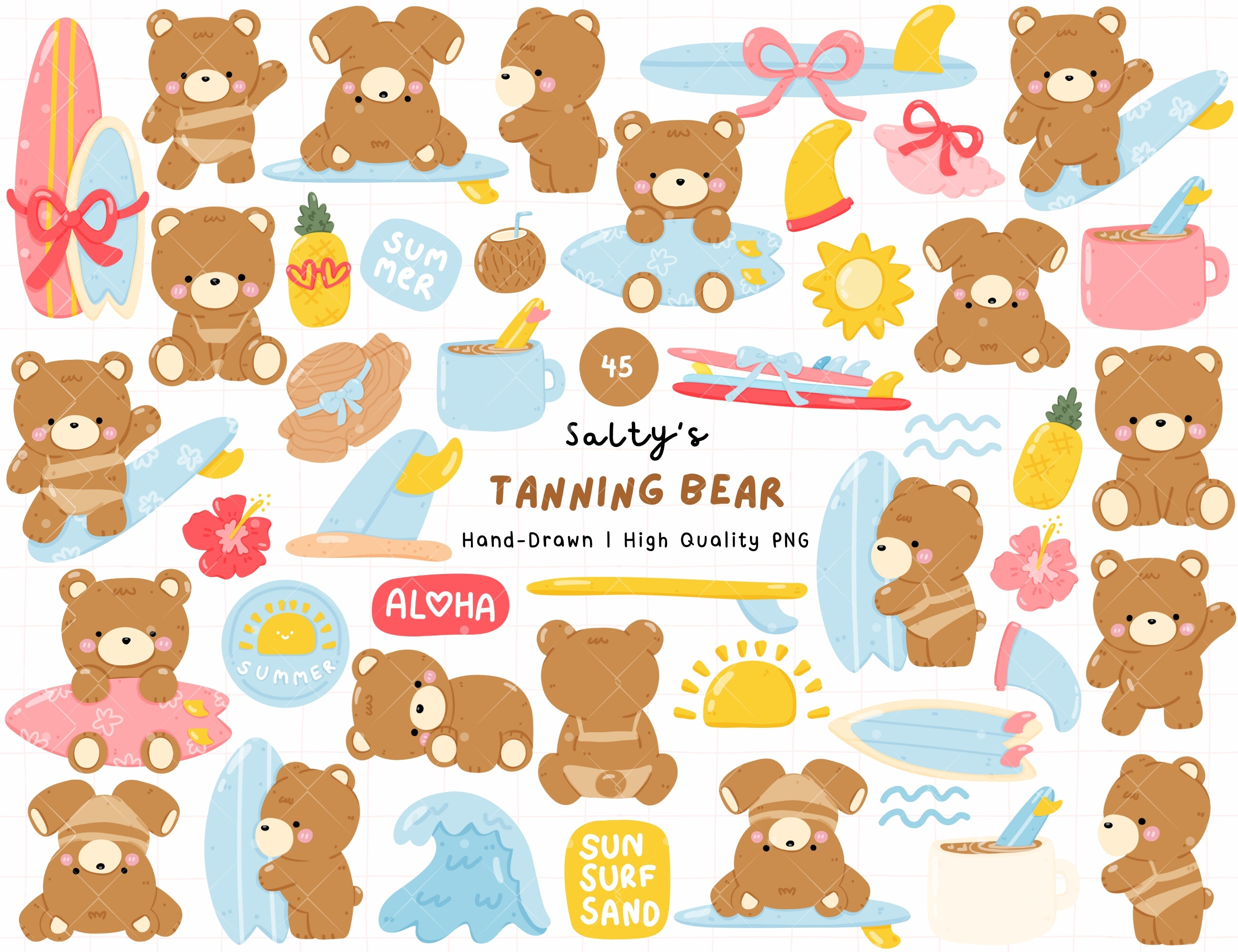Tanning Summer Teddy Bear PNG Bundle