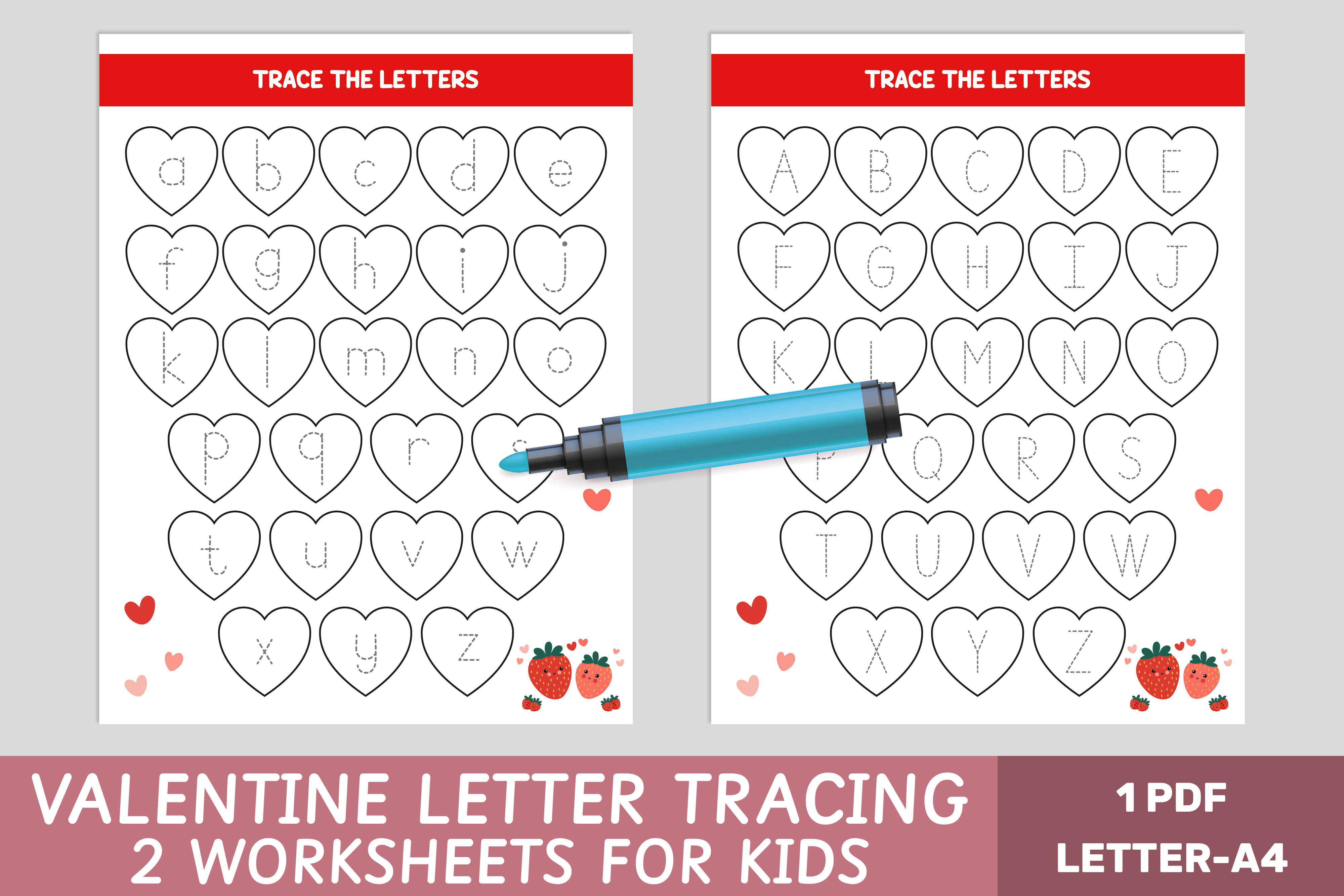 Valentine’s Alphabet Tracing Worksheets