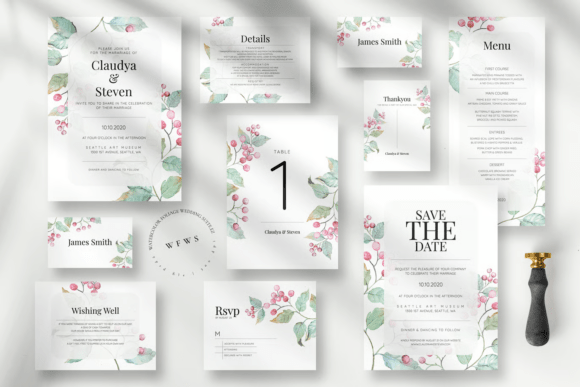 Watercolor Foliage Wedding Suite