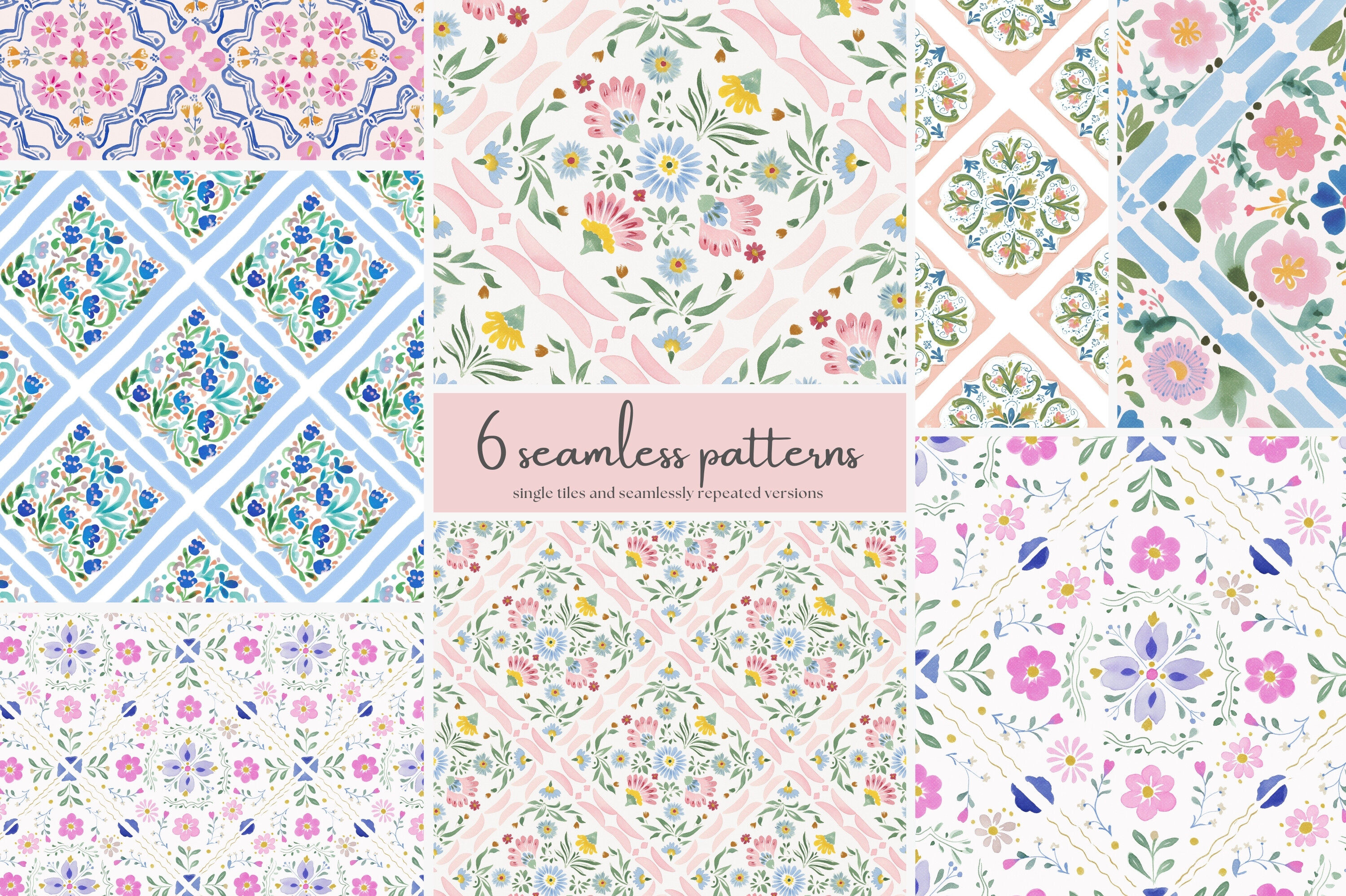 Folk Floral Seamless Patterns Bundle Graphic by Patishop Art · Creative ...