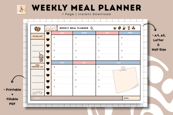 Coffee Weekly Meal Planner Printable