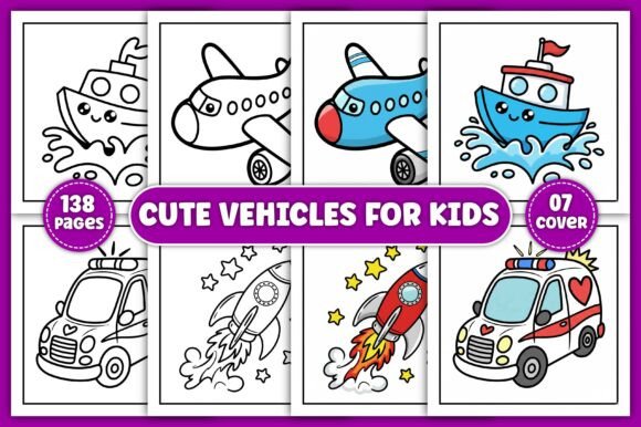 Cute Vehicles Coloring Pages for Kids