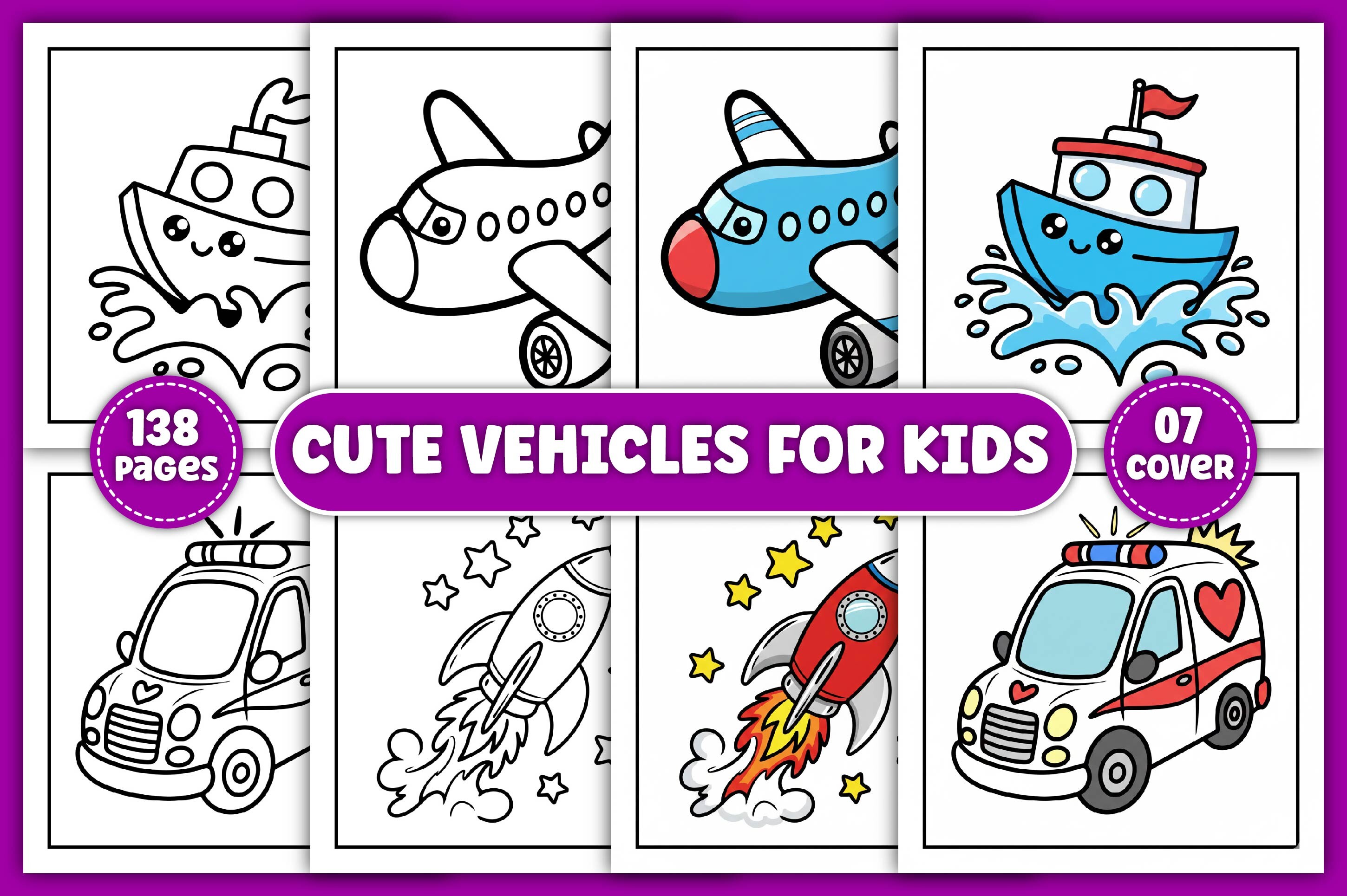Cute Vehicles Coloring Pages for Kids