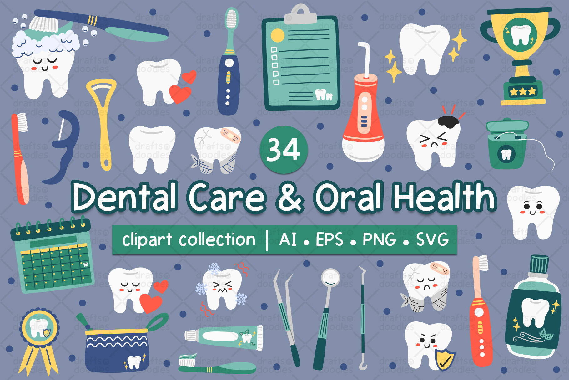 Dental Care and Oral Health Clipart Set - photo 1