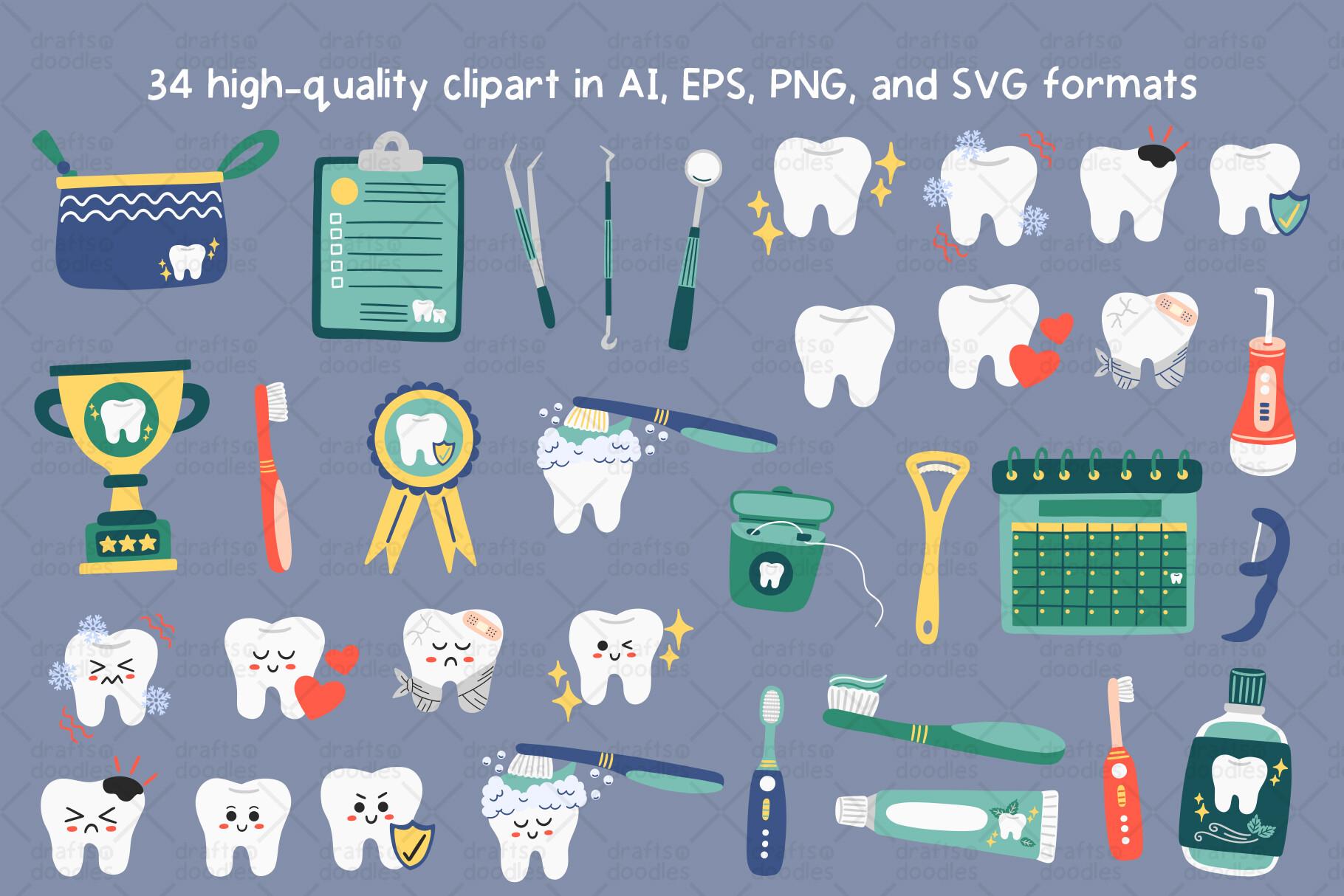 Dental Care and Oral Health Clipart Set - photo 2