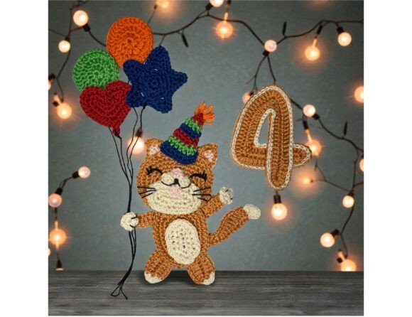 Kitty Number 4 Crochet Applique Pattern